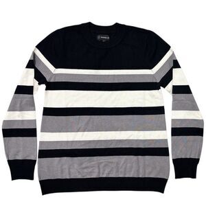 Rafaella Women's Long Sleeve Crew Neck Classic Fit Striped Top - Black